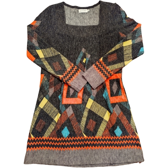 ADORE Sweater Dress, Size S, Dark Gray, Red, Blue, Yellow - Picture 2 of 6
